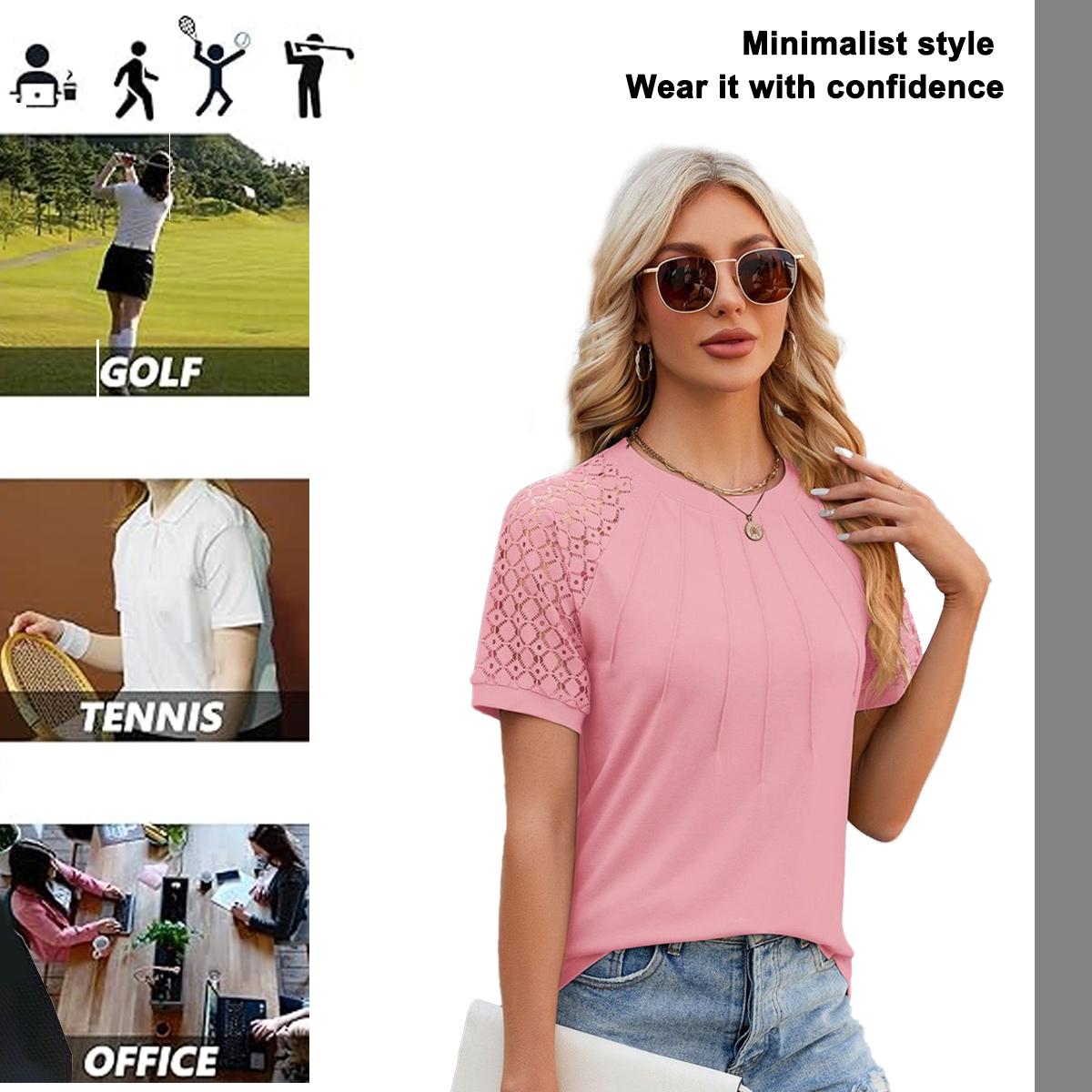 Meoiruery Damenmode Tops Rundhalsausschnitt Sexy Patchwork Spitze Kurzarm T-Shirts Lässige Strickblusen KAU-ER-LYS-PH-20251016-267