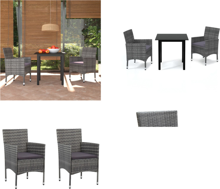 vidaXL 3-dielny záhradný jedálenský set s vankúšmi poly ratan sivý - Jedálenský set - Jedálenské sety - Záhradný jedálenský set - Záhradné jedálenské sety