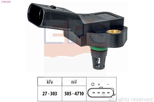 EPS 1.993.228 Ladedrucksensor für VW Transporter V Bus (7HB, 7HJ, 7EB, 7EJ, 7EF, 7EG, 7HF, 7EC) Multivan V (7HM, 7HN, 7HF, 7EF, 7EM, 7EN) Multivan VI