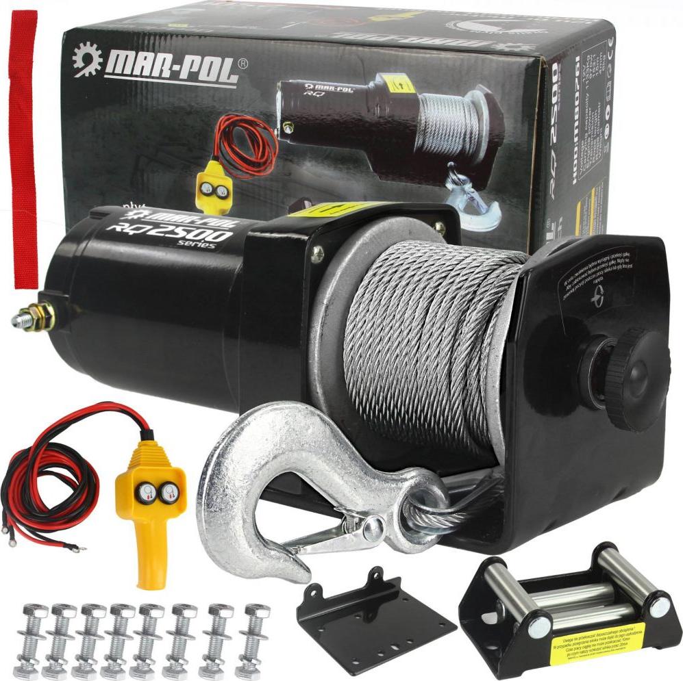 Mar-Pol Elektrische Seilwinde 12V 970W 2500LBS Stahlseil Elektrowinde Offroadwinde Motorwinde M80761