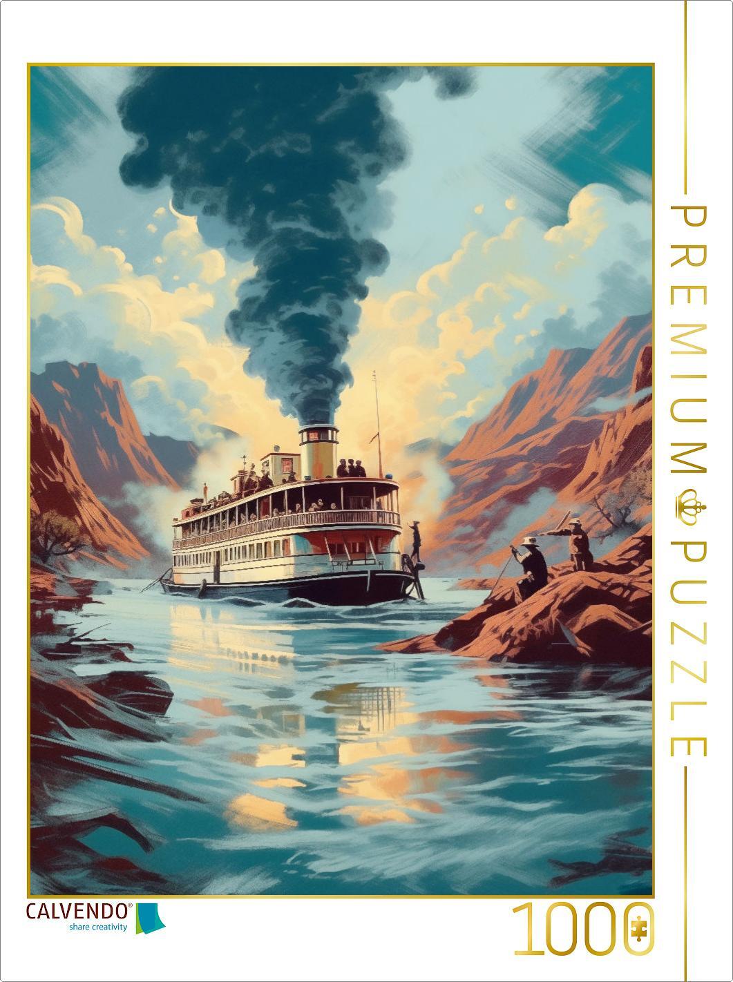 CALVENDO Puzzle Dampf am Horizont: Das Flussschiff der Freiheit | 1000 Teile Lege-Größe 64x48cm Foto-Puzzle für glückliche Stunden