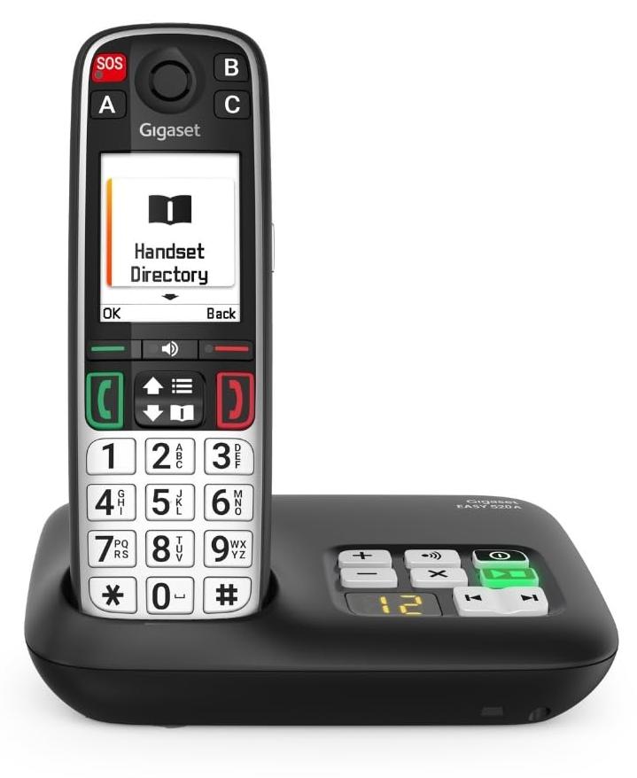 Gigaset Easy 520A Seniorentelefon mit Anrufbeantworter, SOS-Notruf, Schwarz