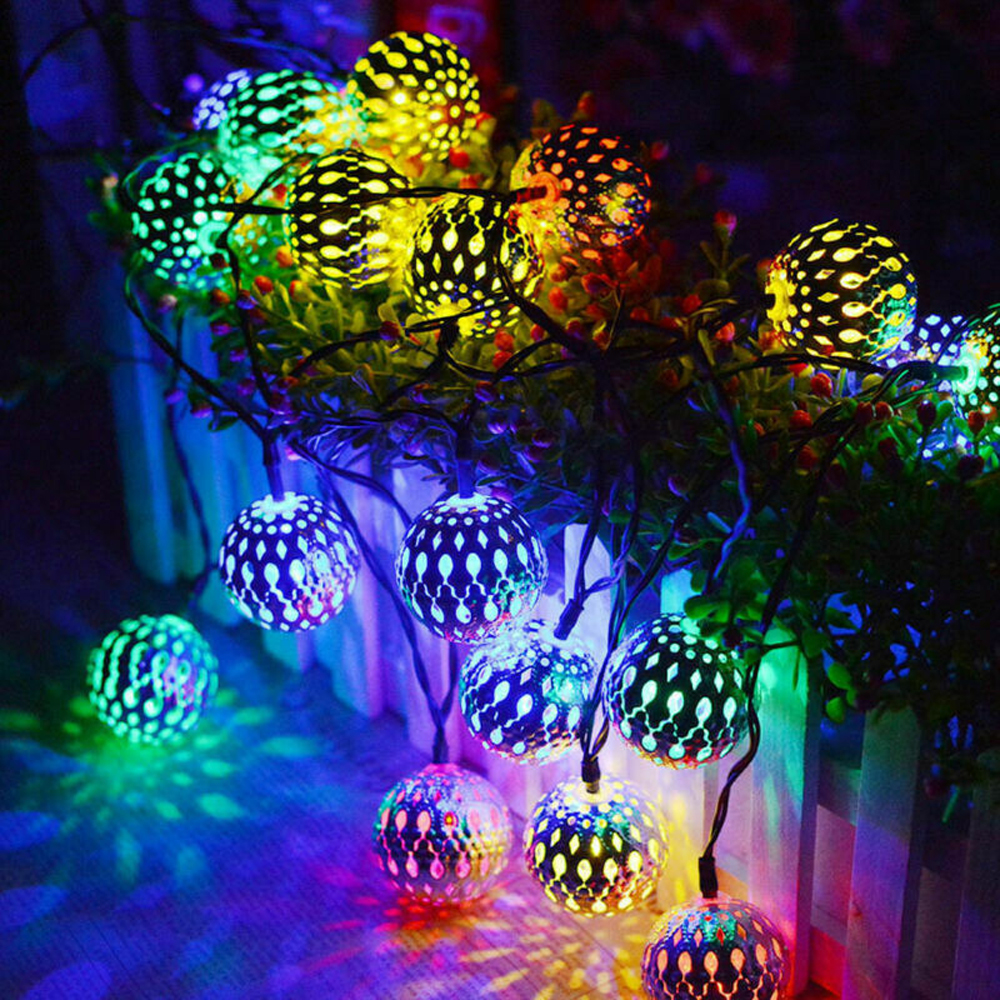 Blau Solar Ball Lichterkette,KINGCOO 23ft 50LEDs Globe Stimmungslichter Solar Schnur Lichter Weihnachtsbeleuchtung Kugel Lichter für Innen Außen Haushalt Garten Beleuchtung 