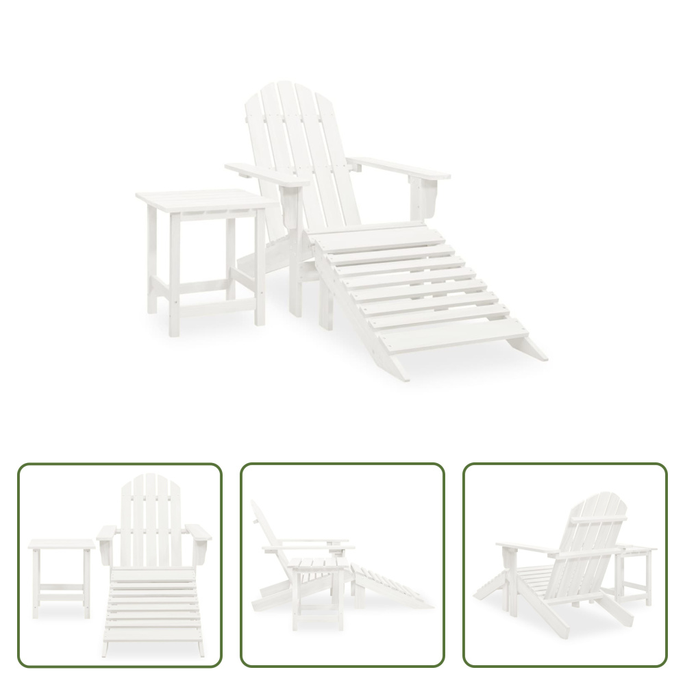 The Living Store Záhradná stolička Adirondack s podnožkou a stolíkom z jedľového dreva biela