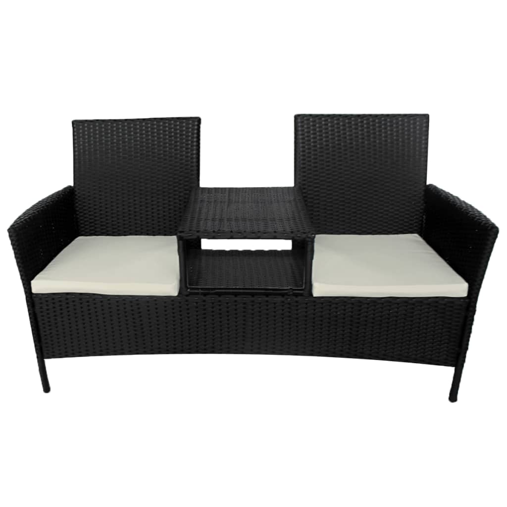 vidaXL Gartenbank 2-Sitzer mit Teetisch Poly Rattan Sitzbank Sofa Sitzgruppe 