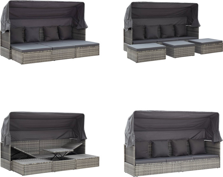 vidaXL Garten Sonneninsel mit Dach Grautöne Poly Rattan - Sonneninsel - Sonneninseln - Garten Sonneninsel - Garten Loungebett HL46158