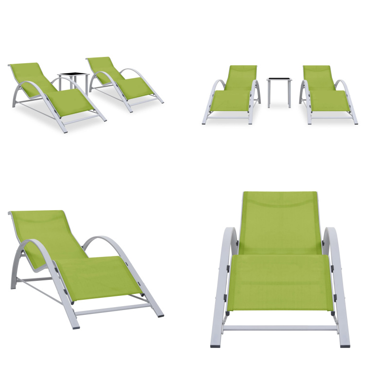 vidaXL Sonnenliegen 2 Stk. mit Tisch Aluminium Grün - Gartenliege - Gartenliegen - Sonnenliege - Sonnenliegen HL310540