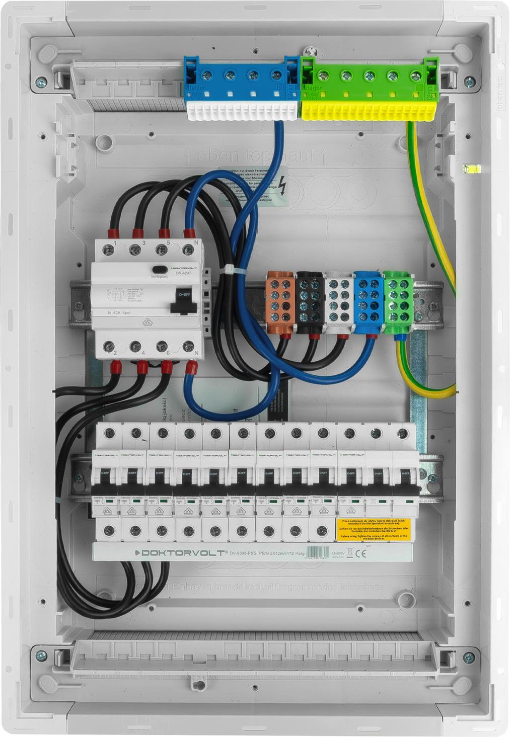 Sicherungskasten Hager Unterputz Verteilerkasten 2x12 Module 10xMCB 1xRCCB VDE verdrahtet Verteilerschrank Sicherungen 505,50x348x98mm Doktorvolt