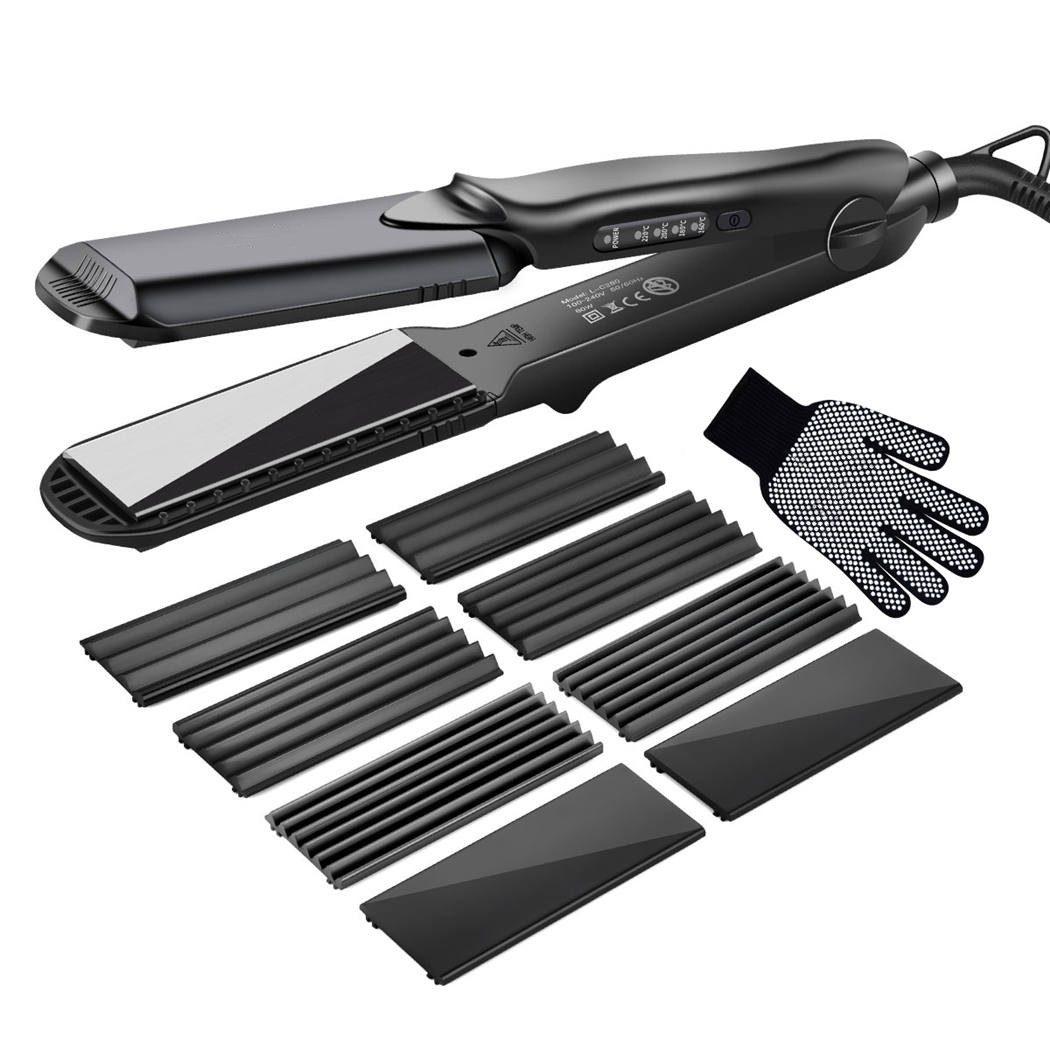 CkeyiN Kreppeisen für Haare, 4 in 1 Haarglätter Glätteisen Keramik, Multistyler Glätteisen Set Welleneisen Temperaturregelung Glattes und Hair Crimper HS200