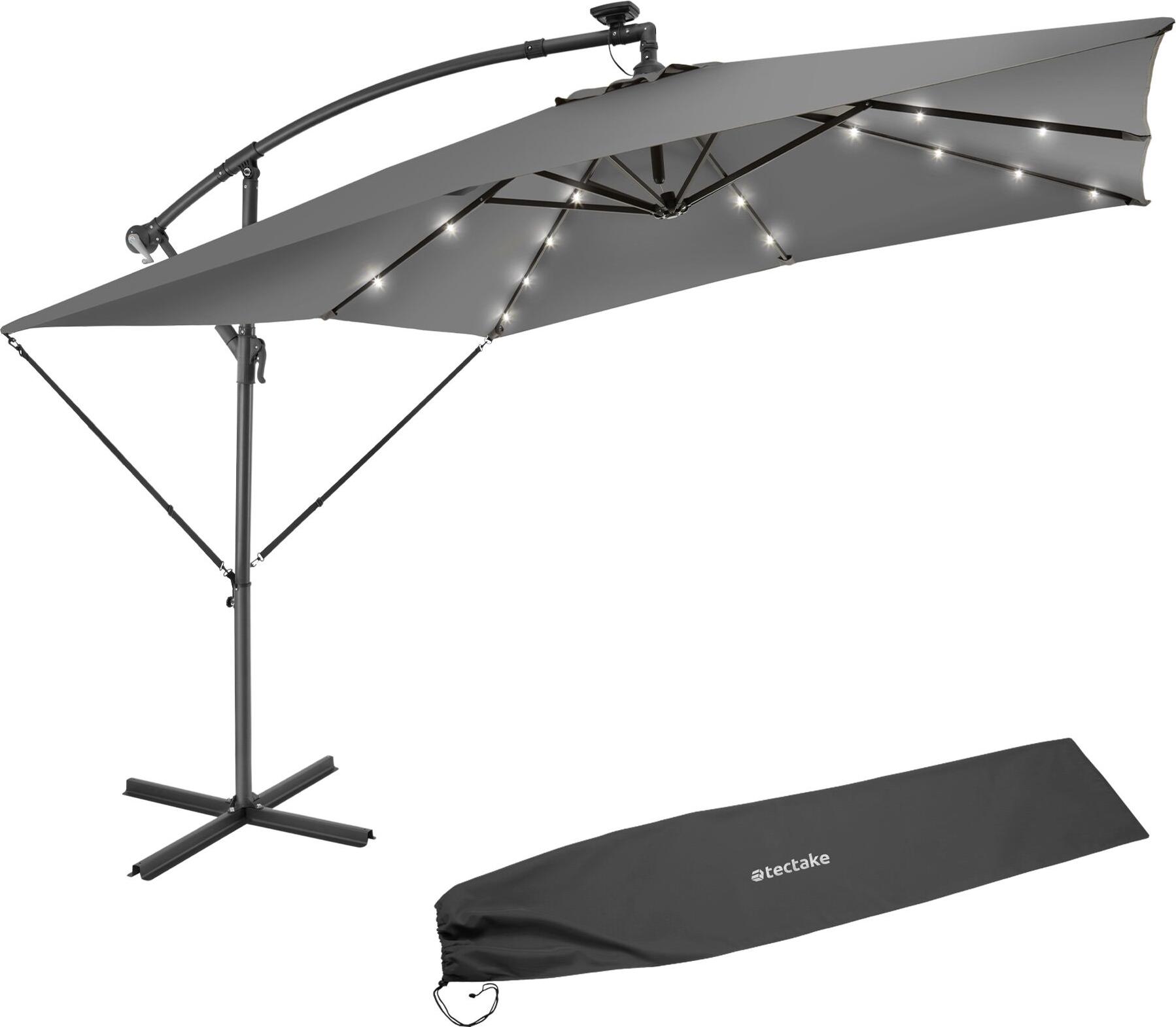 tectake® Sonnenschirm Sunna 250 x 250 cm mit LED Solar-Beleuchtung mit Winddach 405024