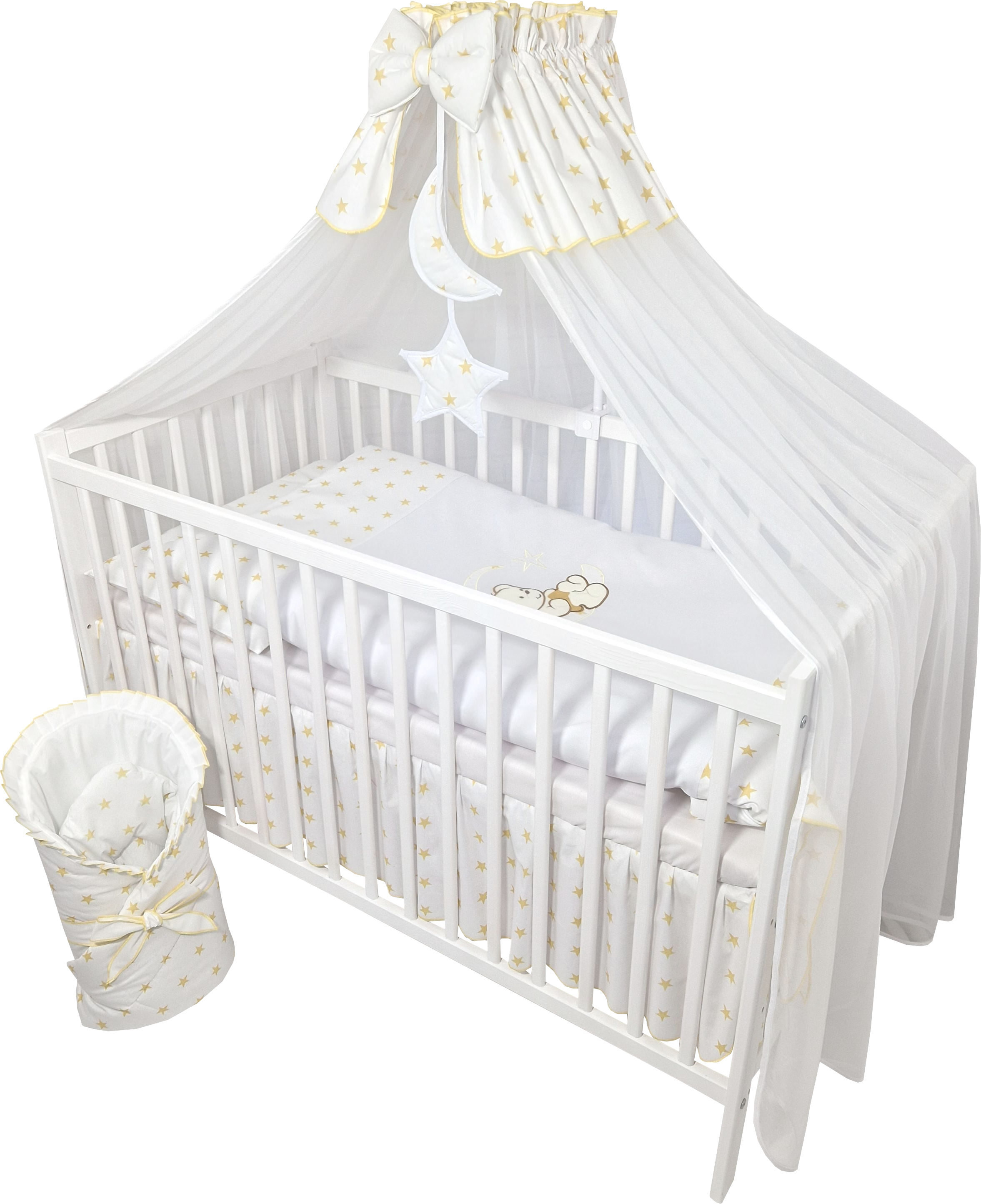 Corredino Bambino Ricamato Set Biancheria Letto Bambini Bello24 - Completo Con Orsetto Luna Ricamato Cotone 100