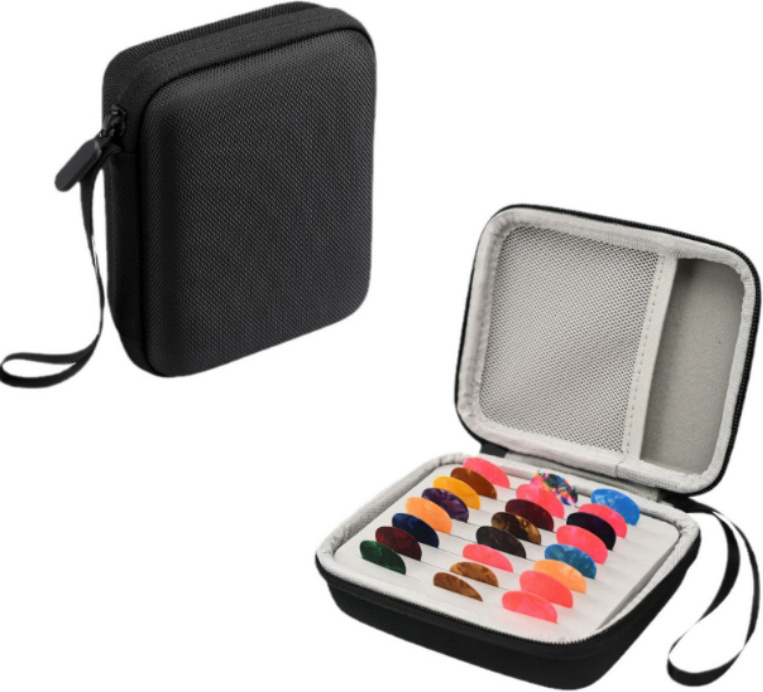 INF Gitarrenplektrierhalter-Etui - Aufbewahrungstasche für Plektren, Kabel und Zubehör Schwarz Nylon 326041
