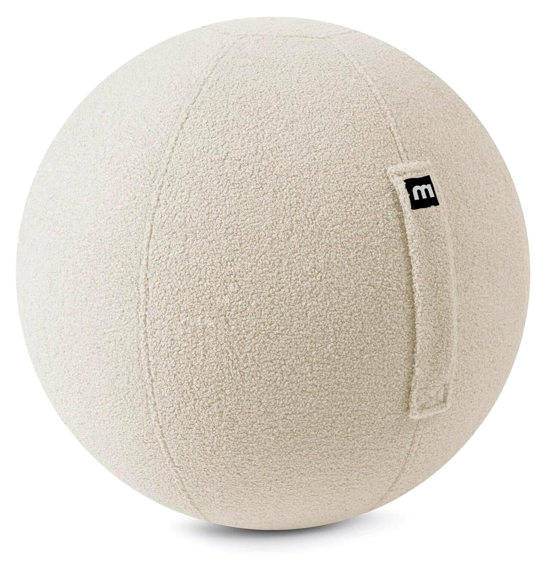 Markenlos Ergonomischer Sitzball 'Der Runde' mit Pumpe, Pezziball, Yogaball oder Gymnastikball mit Teddybezug, 65 cm Breite, Bürostuhl-Alternative für Zuhause und Büro in Naturbeige