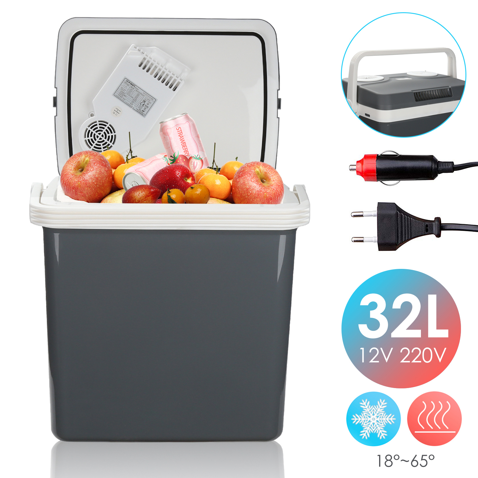 TolleTour 32L Kühlbox Elektrisch Mini-Kühlschrank 230V/12V für KFZ Auto Camping kühlt & wärmt mit ECO-Modus Kühltasche, Isoliertasche, Elektrische RL-MR5637-1-HESf