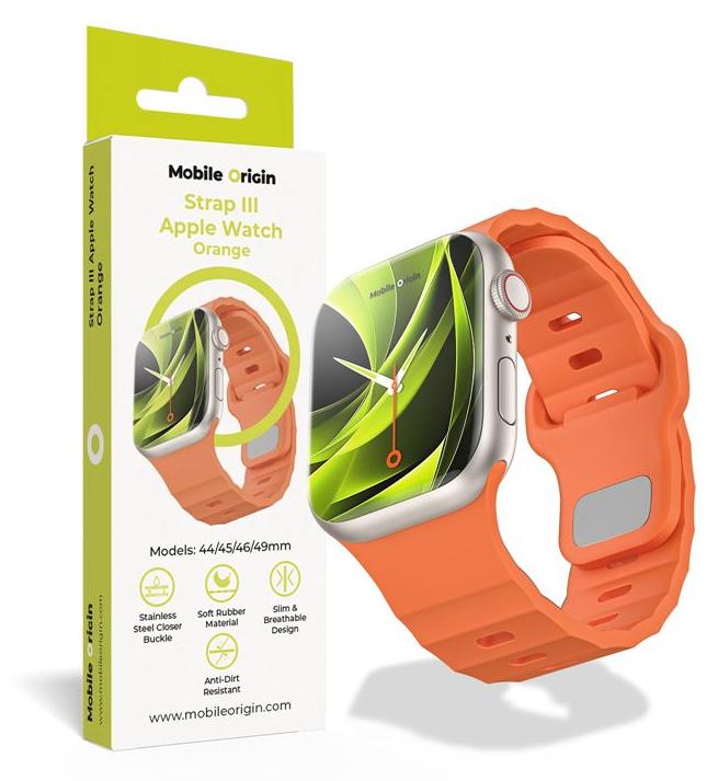 Mobile Origin AWMS-03-ORG, Gurt, Smartwatch, Orange, Apple, Apple Watch Ultra 1/2/3 - 49 mm Apple Watch 10 - 46 mm Apple Watch 9/8/7 - 45 mm Apple Watch..., Fluor-Elastomer