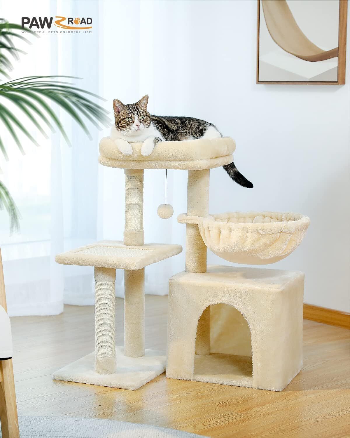 Purpurra – Kratzbaum klein mit umwandelnde Bodenplatte Beige, 72 cm