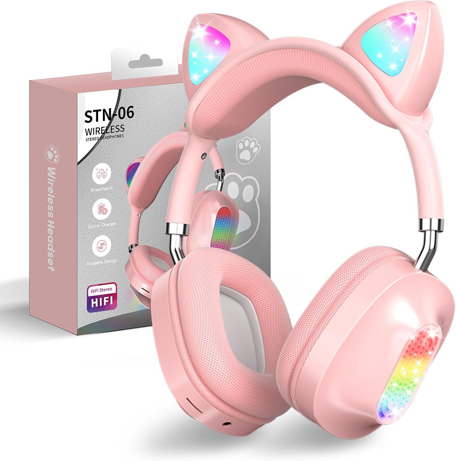 Dievčenské slúchadlá cez uši s LED svetlom Skladacie stereo slúchadlá Bluetooth, bezdrôtové pre deti s mikrofónom, Micro SD/TF, pre tablet/mobil/PC