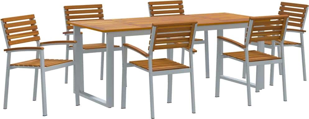 vidaXL Záhradný jedálenský set 7 ks sivý a hnedý akáciový masív