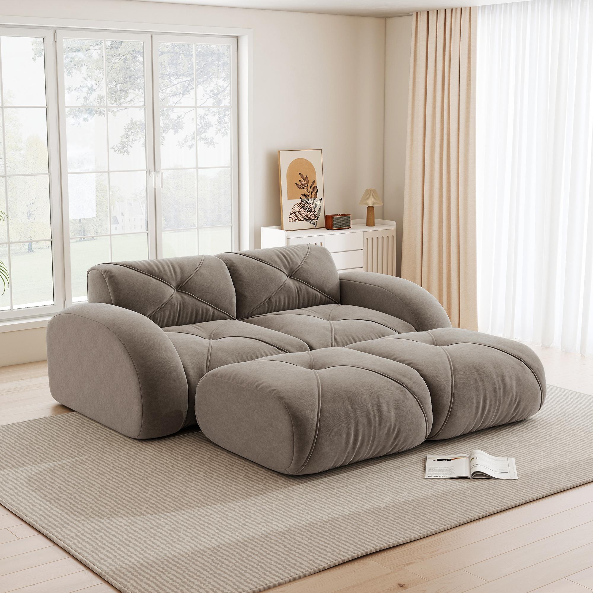 SUCCESS COURIER Modulares 2-Sitzer-Sofa mit zwei Hockern, rahmenlos, rutschfest, ohne Montage, geeignet für Wohnzimmer und Wohnungen