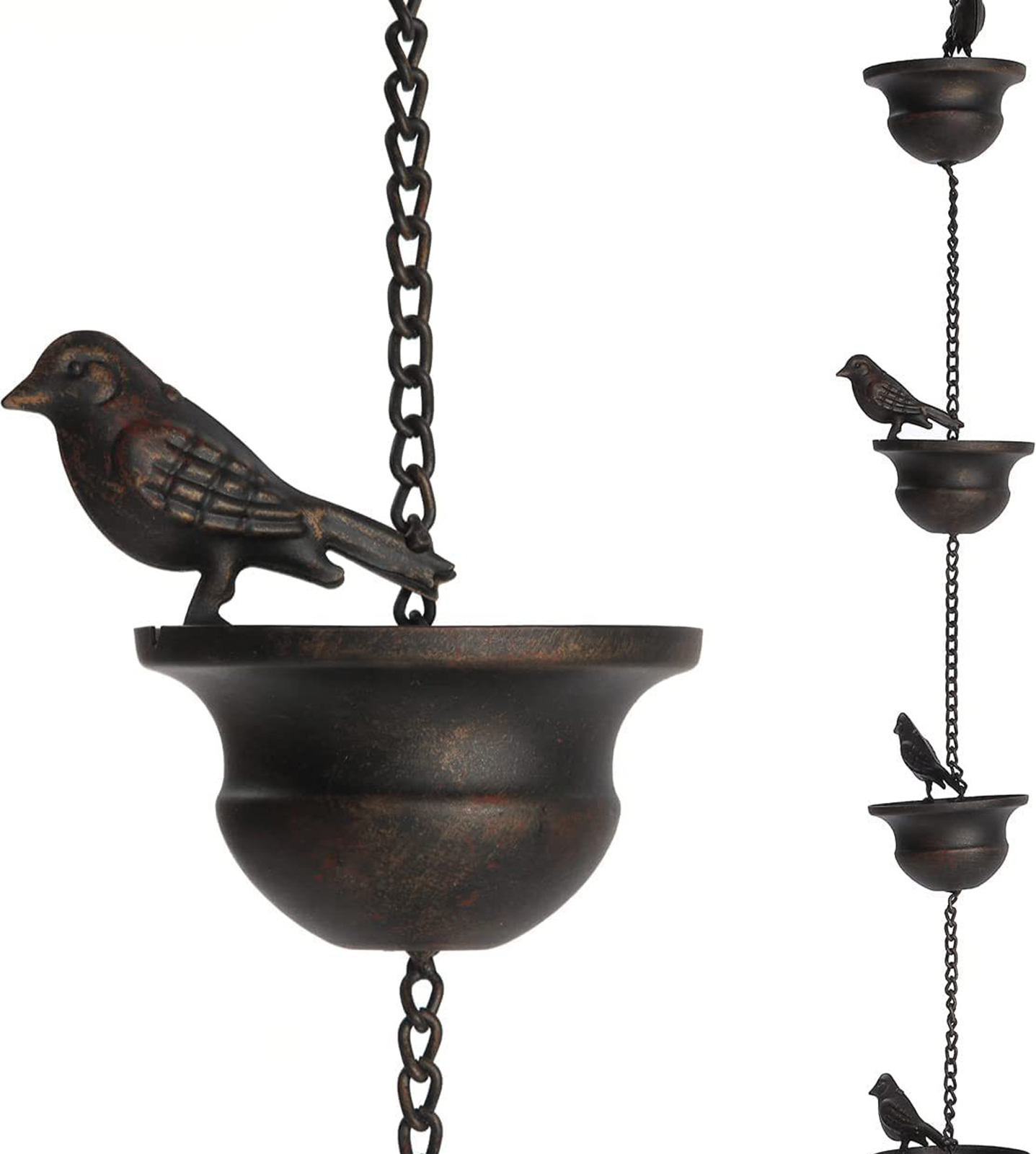 Homed 8,5 Fuß Mobile Vögel auf Tassen Regenkette Rot Bronze Dekorative Vogelregen Regenkette Outdoor Innenhof Gartendekoration 3699847@Homed