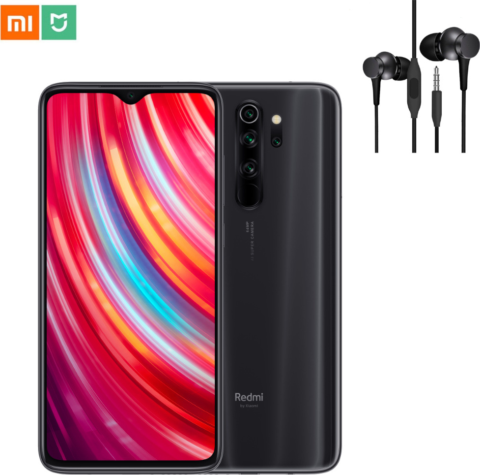 Xiaomi Redmi Note 8 Pro Mobilný telefón Globálna verzia 6,53-palcový 64MP Quad zadný fotoaparát 6GB 64GB NFC 4500mAh Helio G90T Octa Core 4G Smartphone Farba: sivá ( so slúchadlami Xiaomi)