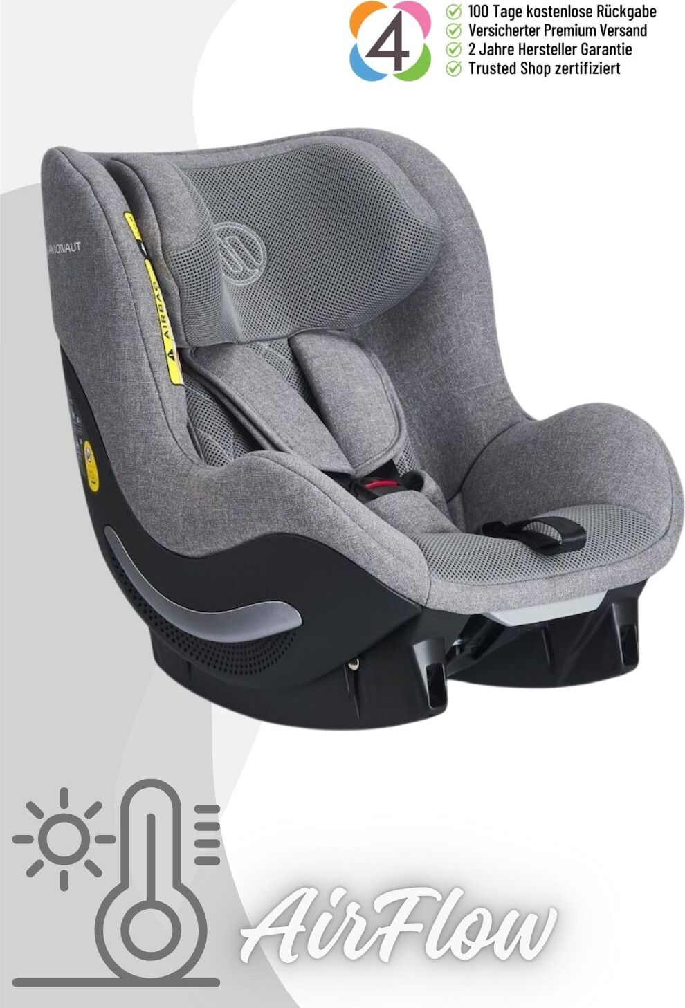 Avionaut AeroFIX AirFlow - Reboard Kindersitz (0-18 kg), Farbe Kindersitz:Grey 0126.00.001109