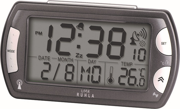 UMR Ruhla UMR UMR Funkwecker mit großen LC-Display, Kalender, Temperatur- und Funksignalanzeige, grau