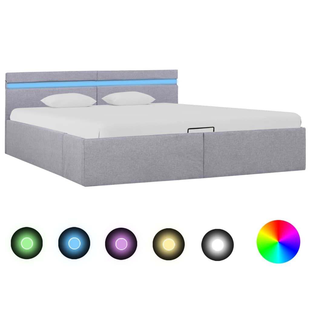 The Living Store Posteľ s podnožou Hydraulic LED Light grey fabric 180x200 cm