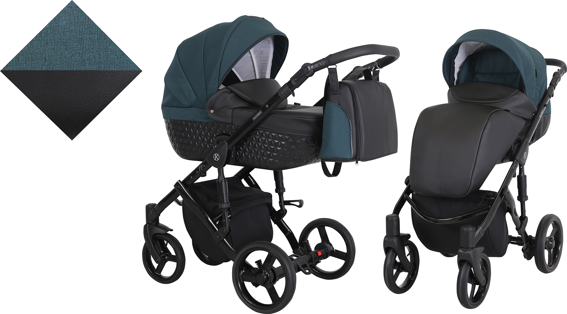 Kinderwagen TIARO Sportwagen Babywagen Babyschale Komplettset Kinder Wagen Set 2 in 1 (Schwarz mit Grün, Rahmenfarbe: Schwarz)