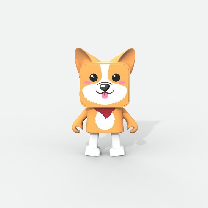 Mobilita na palube, reproduktor Bluetooth zvierací tanečník model Corgi, biela / žltá