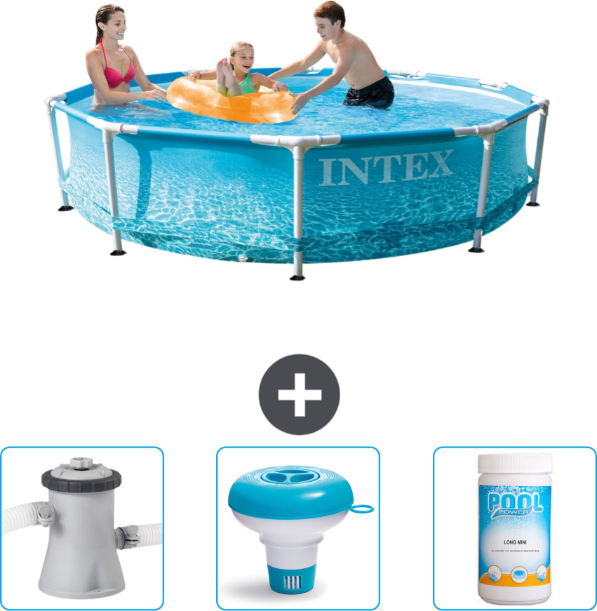 Bazén Intex s okrúhlym rámom - 305 x 76 cm - tlak vody - filtračné čerpadlo pre bazén v cene - chlórový plavák - chlór