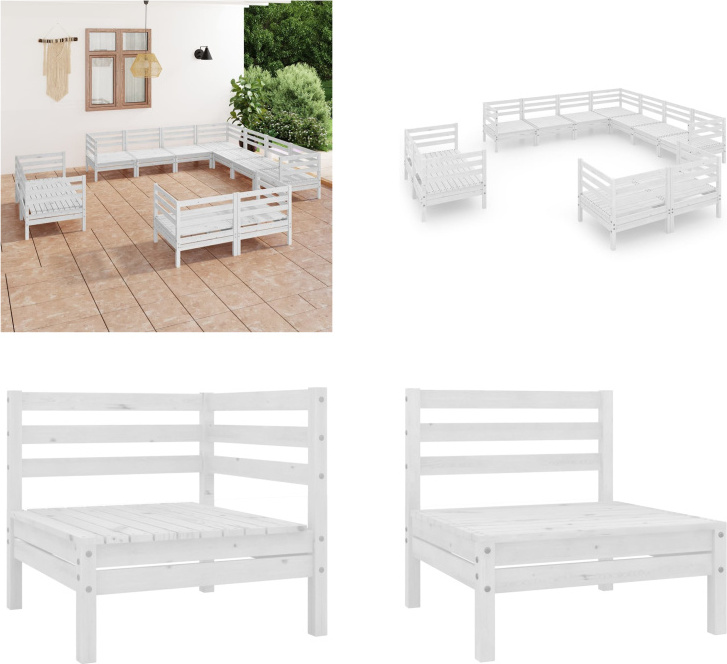 vidaXL 11-dielna záhradná obývacia súprava z masívneho dreva borovice biela - záhradná obývacia súprava - vonkajšia obývacia súprava - drevená pohovka - drevená záhradná pohovka