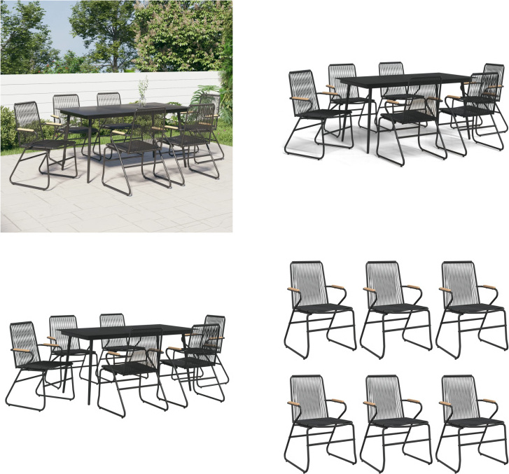 vidaXL 7 tlg. Garten Essgruppe Schwarz PVC Rattan - Garten Essgruppe - Garten Essgruppen - Essgruppe - Essgruppe Terrasse