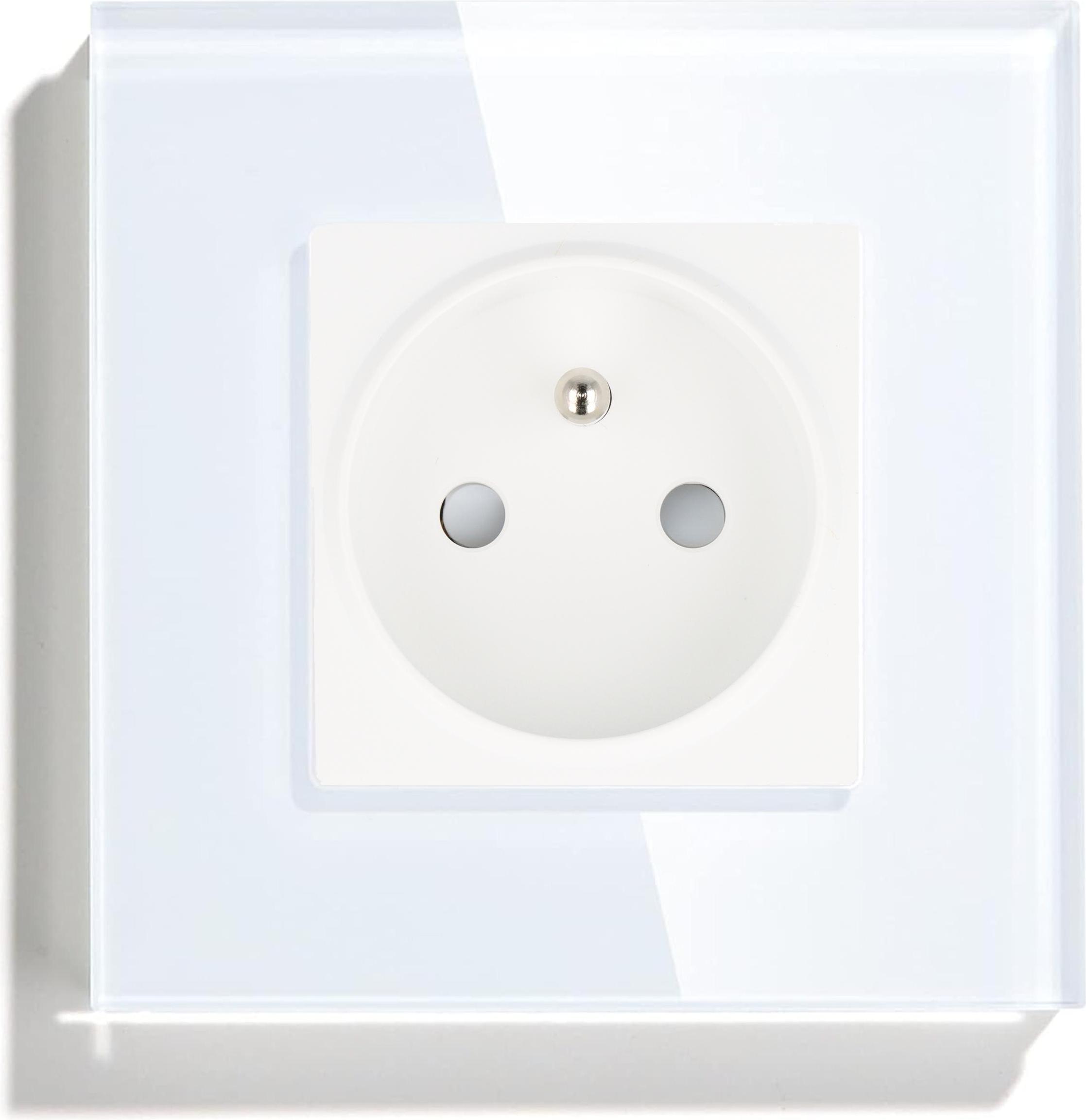 Smart Home Einzelne weiße 230V-Stiftsteckdose mit Glasrahmen__