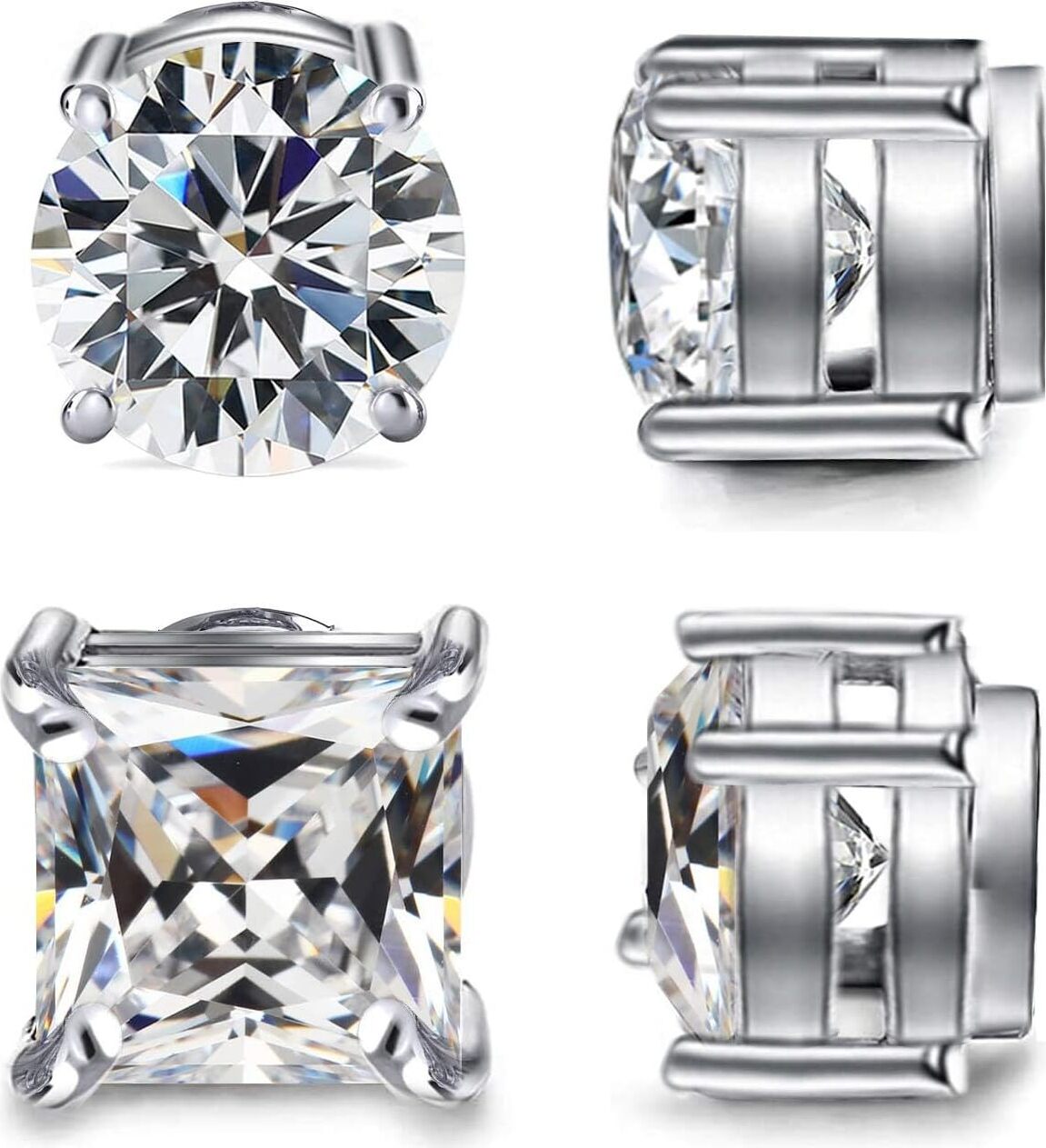 Diamday Magnet-Ohrstecker Ohne Piercing - 2 Paar Edelstahl Ohrclips Mit CZ Steinen