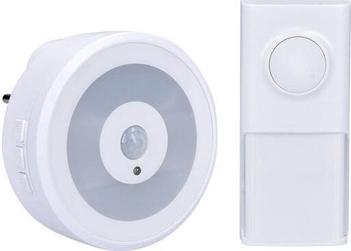 Noctua Solight Funk-Türklingel mit Nachtlicht für Bewegungsmelder, für Steckdose, 250m, weiß, Lerncode 1L72