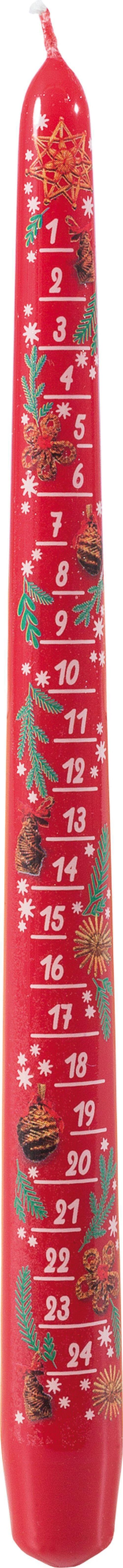 Sviečkový adventný kalendár, červený 29 x 2,2 cm (V x Ø) NOVINKA