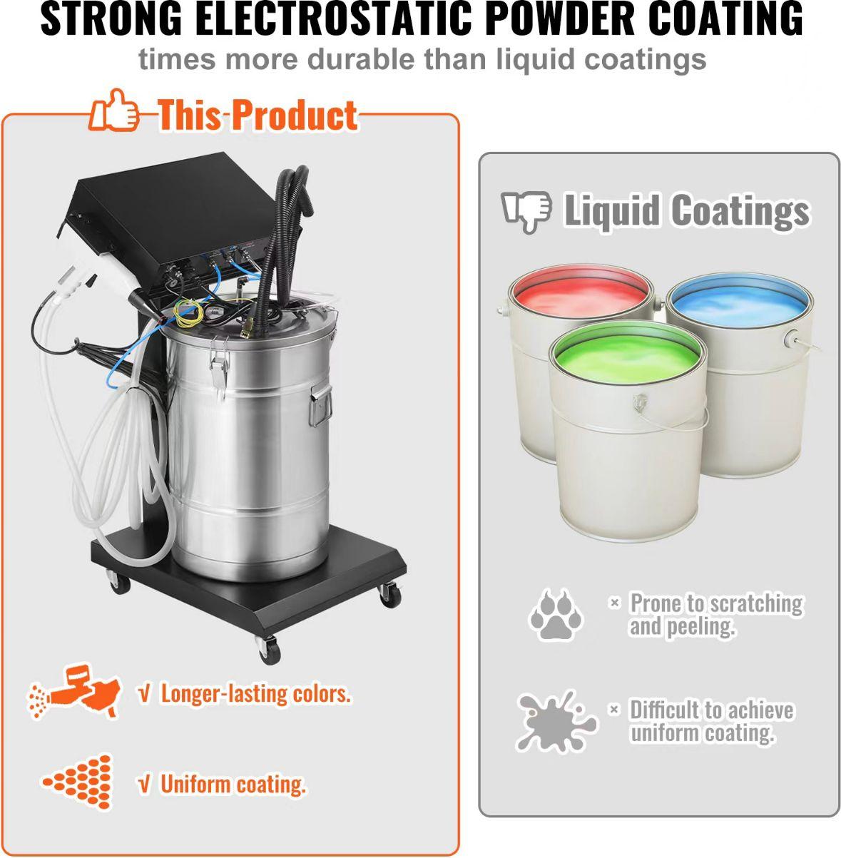 VEVOR Pulverbeschichtungssystem, 50 W 100 KV Pulverbeschichtungsset mit elektrostatischer Leistung und 50 l Pulverbehälter, 450 g pro Minute Pulverbeschichtungsmaschine mit Spritzpistole und Trolleybasis, für den Innen- und Außenbereich 67945-0