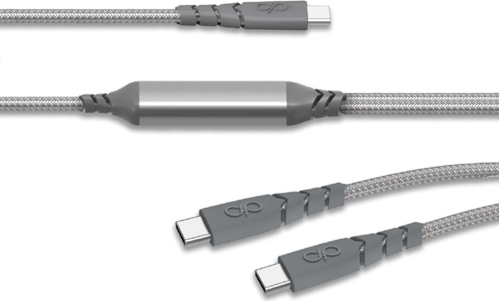 Force Power, Duo USB-C auf USB-C 100W 5A Kabel für Laden & Sync verstärkt, Grau FPCBLCCCDUO2MRG