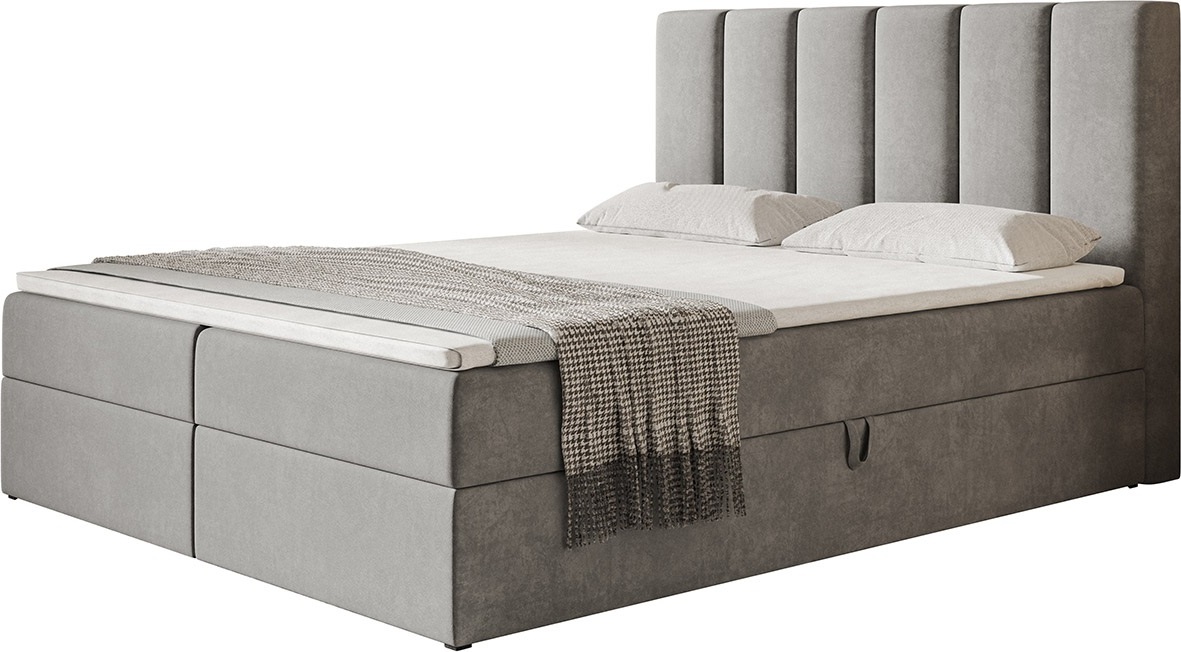 Posteľ TOKIO s 2 zásuvkami, čalúnená posteľ, rozmery: 120x200, farba: sivá, velúrová látka, manželská posteľ s matracom Bonell