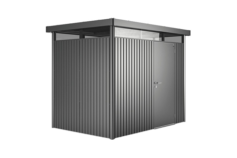 Plechový záhradný domček Biohort HighLine H2 jednokrídlové dvere 254x174 cm tmavosivý metalický