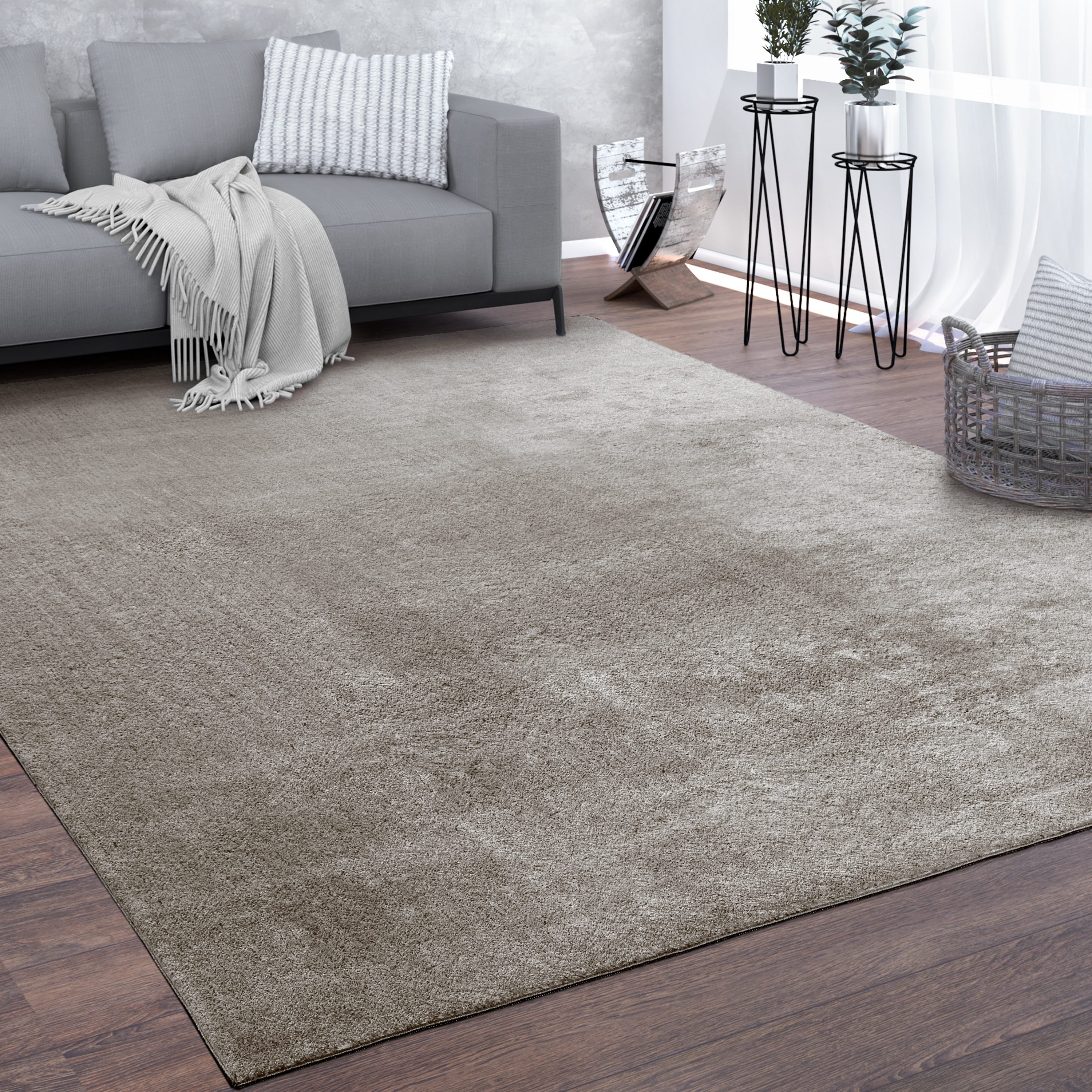 Teppich, Kurzflor-Teppich Für Wohnzimmer, Super Soft, Weich, Waschbar, In  Grau Grösse 100x200 cm