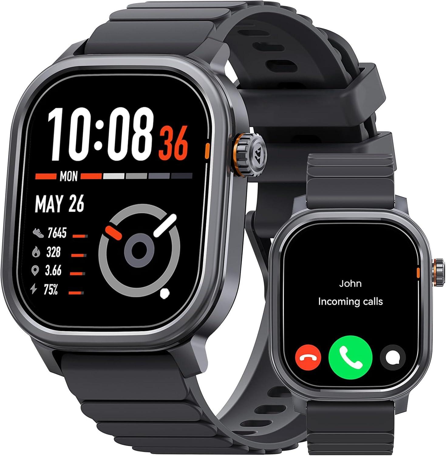 KOSPET Pulse Smartwatches Herren, Bluetooth-Anrufannahme/-annahme, 25 Tage Akkulaufzeit, 1,96 Zoll AMOLED, 24/7 Herzfrequenz- und Schlafüberwachung