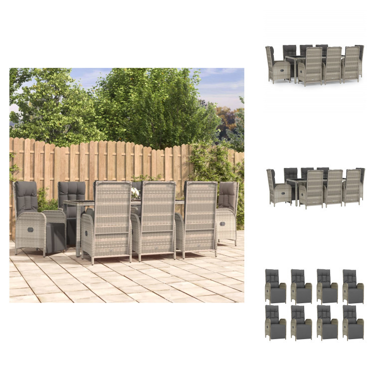 vidaXL 9-dielny záhradný jedálenský set s vankúšmi sivý polyratan - Záhradný nábytok sety