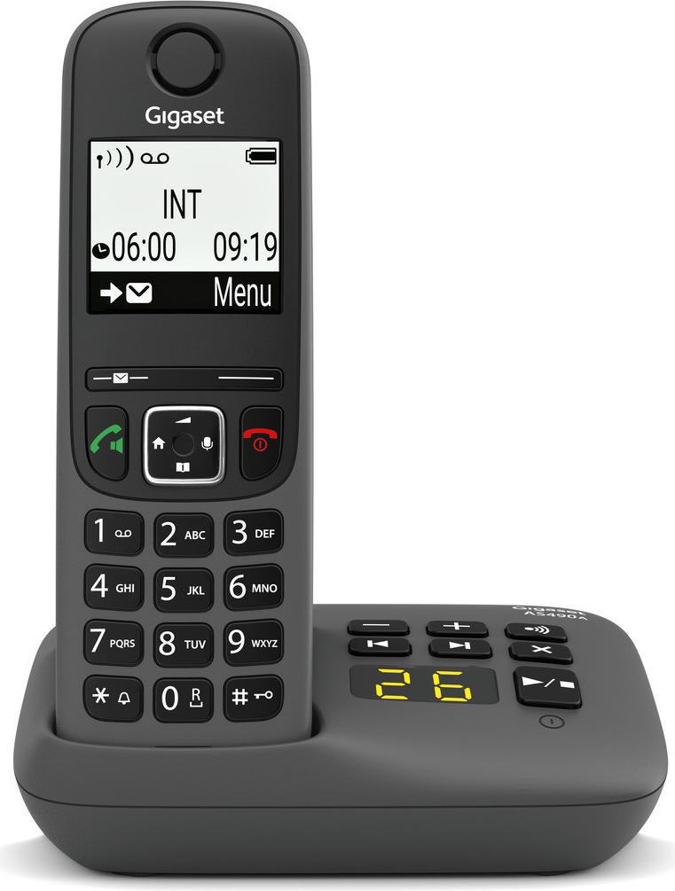 Gigaset AS490A Schwarzes DECT Schnurloses Telefon mit Anrufbeantworter und Anrufer-ID S30852-H2830-K133