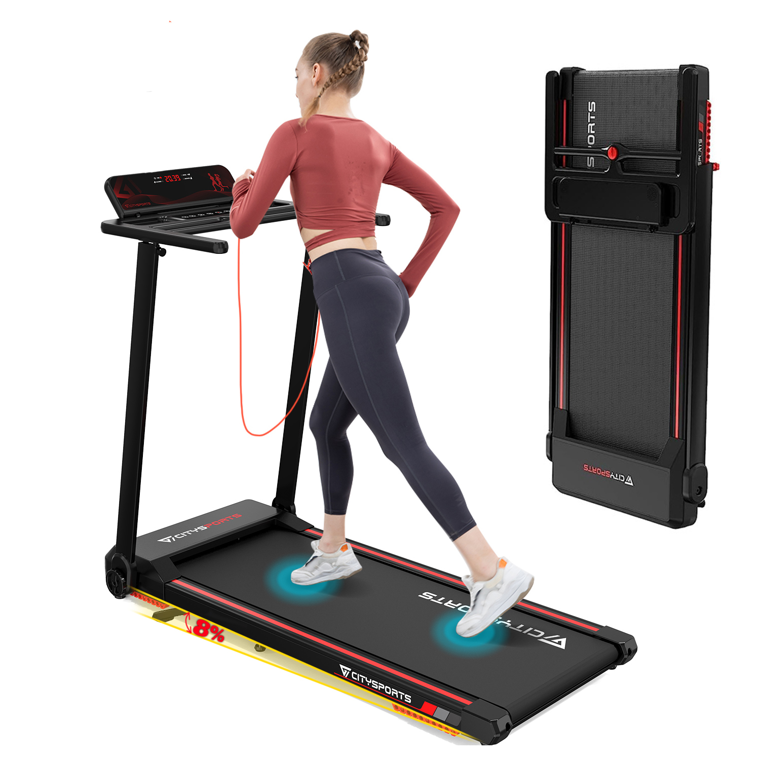 Bežecký pás CITYSPORTS, 2HPSkladací bežecký pás 1400W s Bluetooth a APP 1-12km/h, maximálne zaťaženie 120 kg