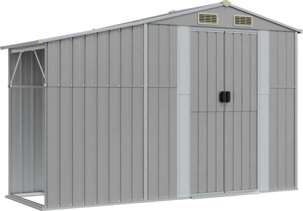 vidaXL Záhradný prístrešok sivý 277x93x179 cm Pozinkovaná oceľ