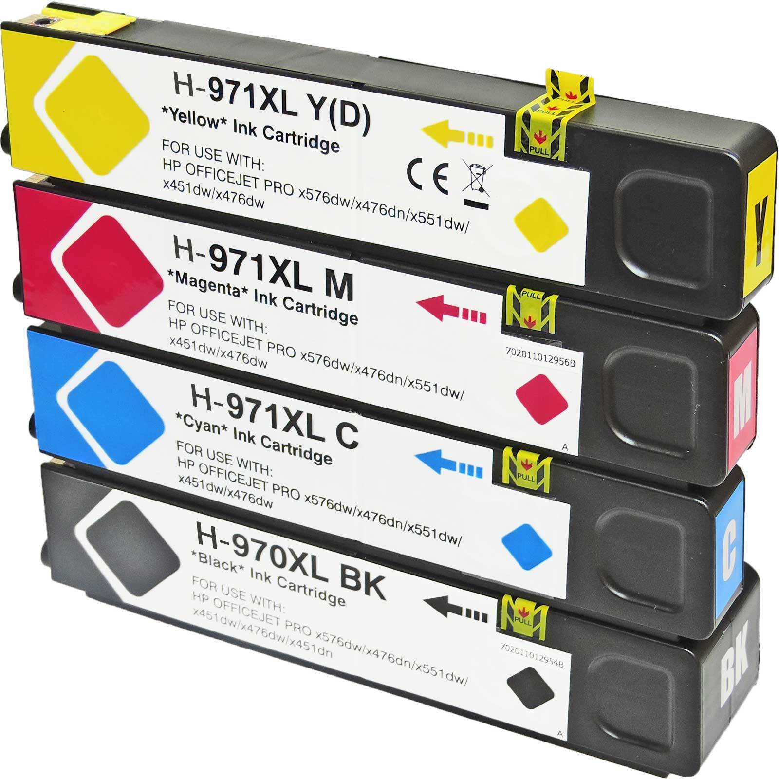 4er Set Tinte ersetzt HP 970XL, 971XL Druckerpatronen alle Farben für HP OfficeJet Pro X 450 Series, X 451dn, 451 dw, 470 Series, 476dn, 476dw, 551dw, 576 dw