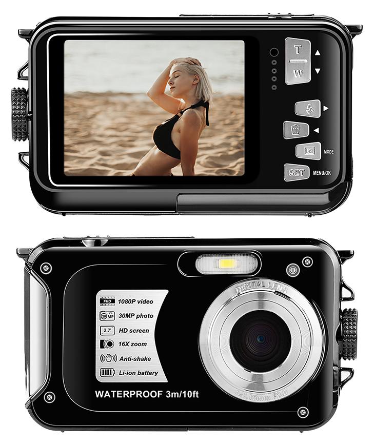 Lixada 1080P Ultra HD Action-Kamera mit 2,7-Zoll-TFT-Bildschirm, 30 MP, verwacklungsfrei, unter Wasser, 3 Meter wasserdicht, 16-facher Digitalzoom, unterstuetzt 128 GB TF-Karte mit Akku, Trageband, USB-Kabel