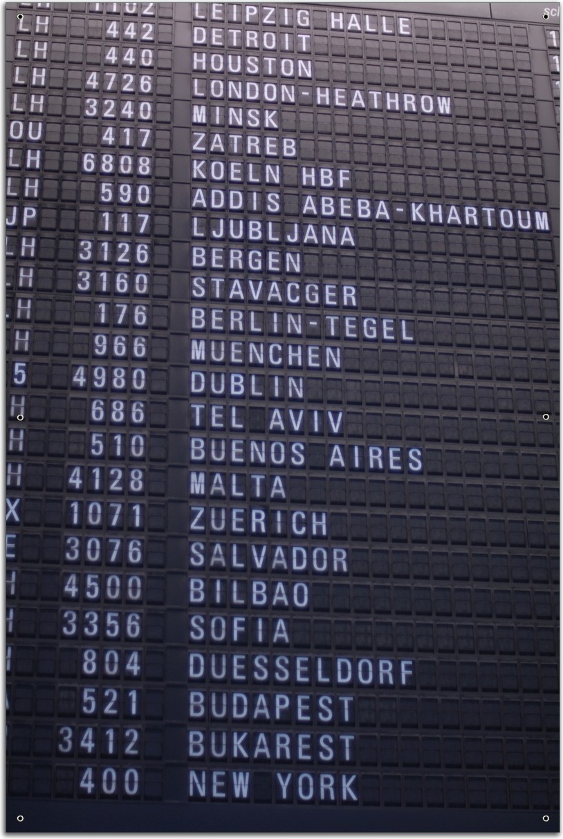 Wallario Outdoor-Poster für Garten oder Balkon, Motiv Flughafen Abflugtafel, in ca. 61 x 91,50 cm odp0065-61915